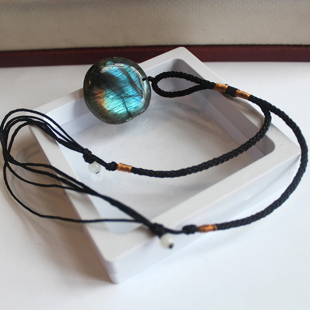 Natural Labradorite Moonstone Pendant Necklace Charms Crystal Necklace for Women Men Energy Stone Necklace Spiritual Jewelry