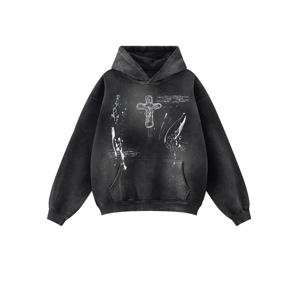Graffiti Hand-painted Full-print Fleece Hooded Zipper Sweatshirt CYH-2670402
