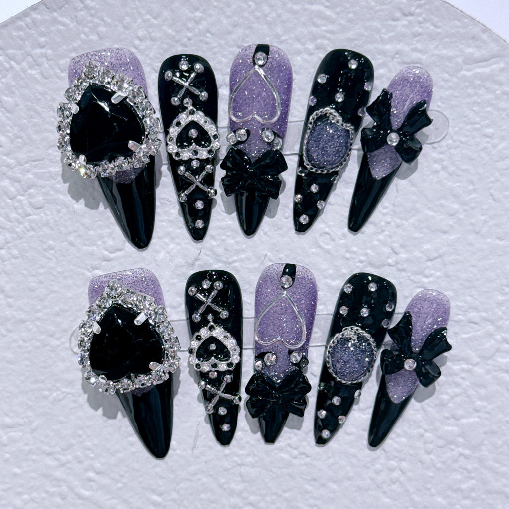10pc Detachable Long Stilette Ballet False Nails with Butterfly Camellia Design Y2k Hot Girl Full Cover Artificial Press on Nail