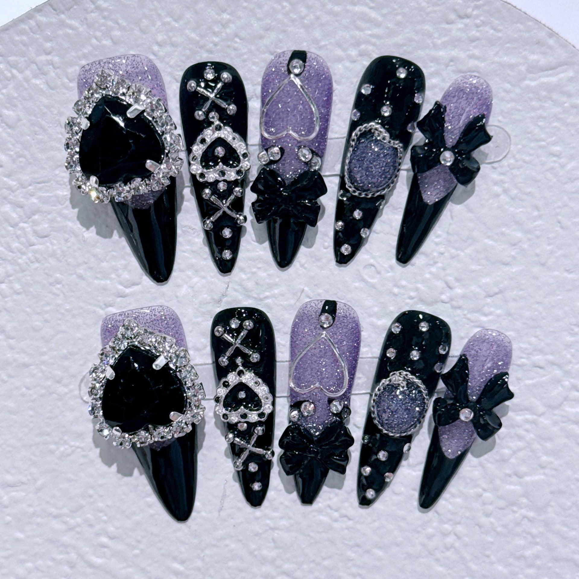 10pc Detachable Long Stilette Ballet False Nails with Butterfly Camellia Design Y2k Hot Girl Full Cover Artificial Press on Nail