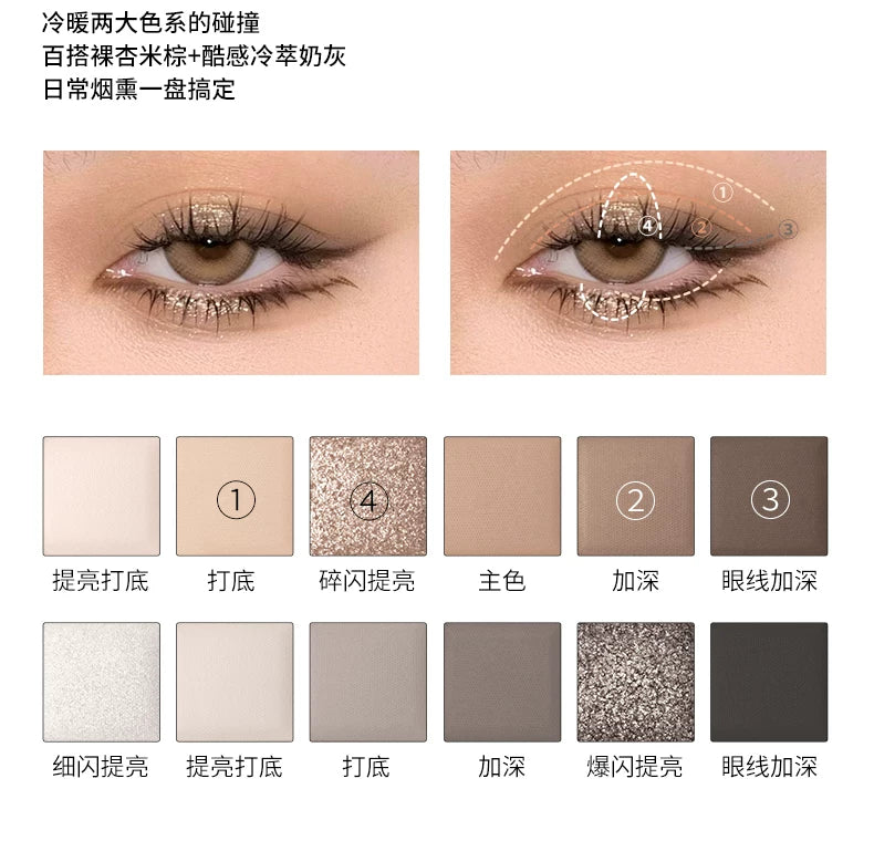 JOOCYEE 12 Shades Eyeshadow Palette Long-lasting Pearlized Gel Smooth High color Soft Matte Texture Eye Makeup Cosmetics