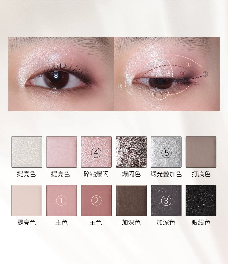 JOOCYEE 12 Shades Eyeshadow Palette Long-lasting Pearlized Gel Smooth High color Soft Matte Texture Eye Makeup Cosmetics