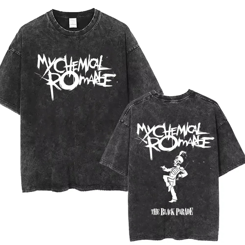 Rock Band My Chemical Romance men's Retro cotton Washed Tshirt man Women's oversized Y2K Punk Distressed‌ Tee Casual streetwear