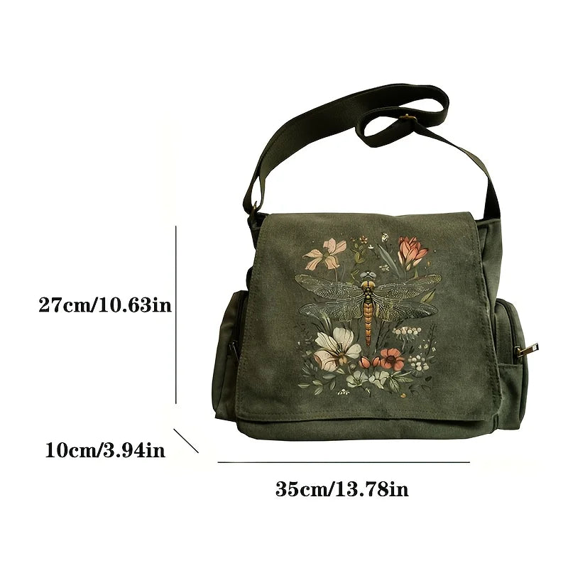Stylish Artistic Dragonfly Print Women's Shoulder Bag Large Capacity Crossbody Messenger Bag For Women Commuting