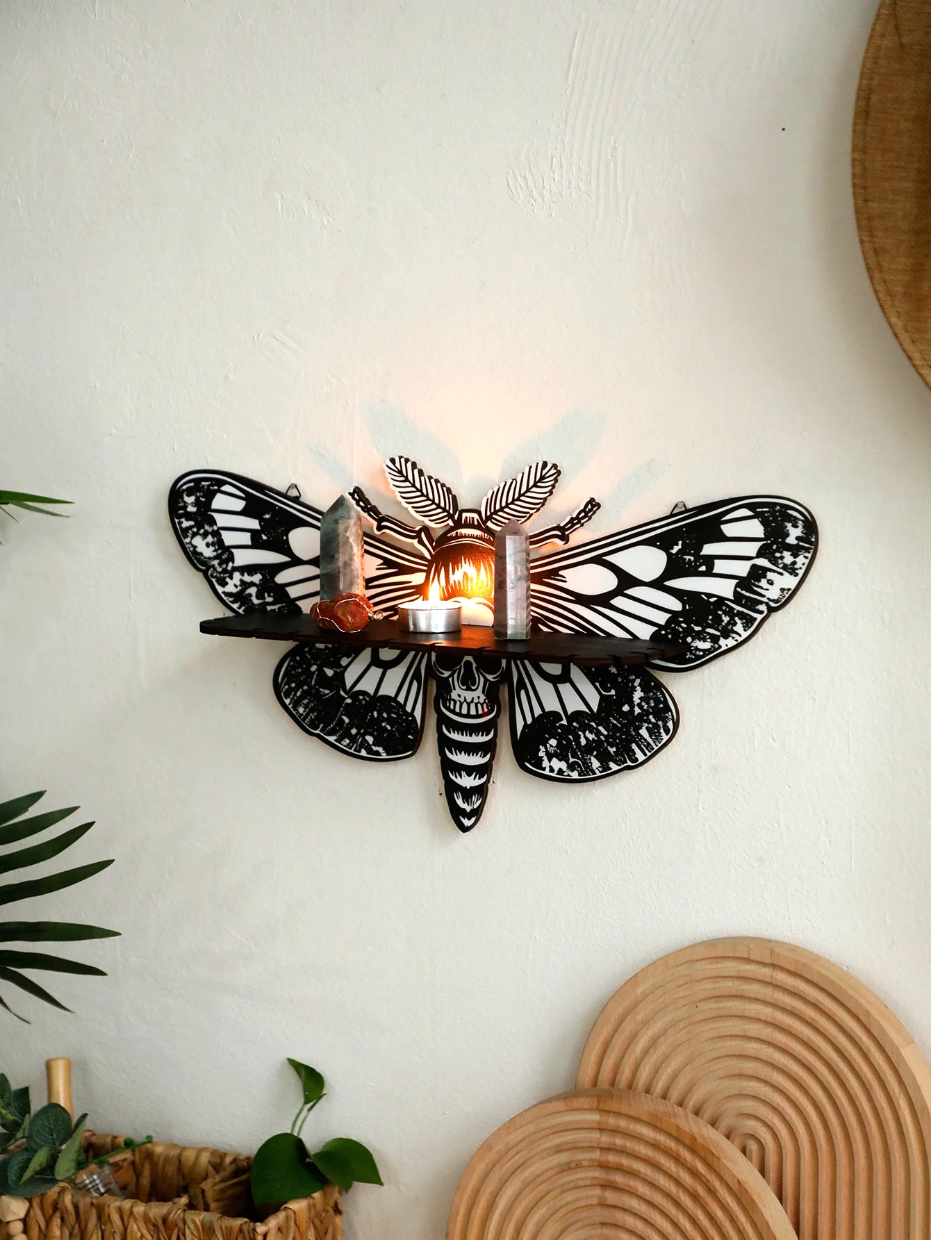 Halloween Floating Wall Shelf Dragonfly Butterfly Crystal Shelf Display for Halloween Party Wall Decorations Gothic Home Decor