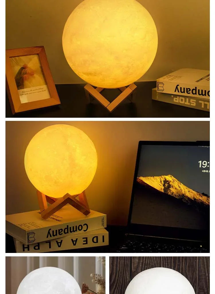 3D Printed Moon Lamp LED 16 Colors Rechargeable Night Light Touch The Moon Children's Night Light Home Decor Birthday Gifts