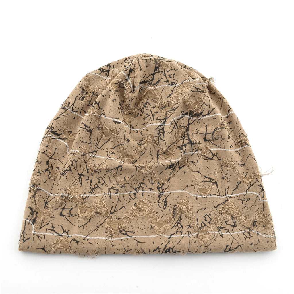 Distressed marble print Beanie Men Unisex Vintage Streetwear Hip Hop Hat Women's Spring Fall Knit Cap For Casual Sport