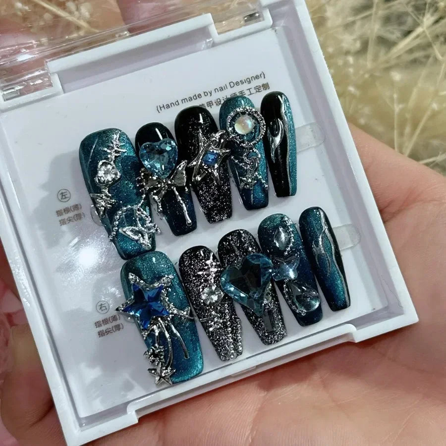 10pc Detachable Long Stilette Ballet False Nails with Butterfly Camellia Design Y2k Hot Girl Full Cover Artificial Press on Nail
