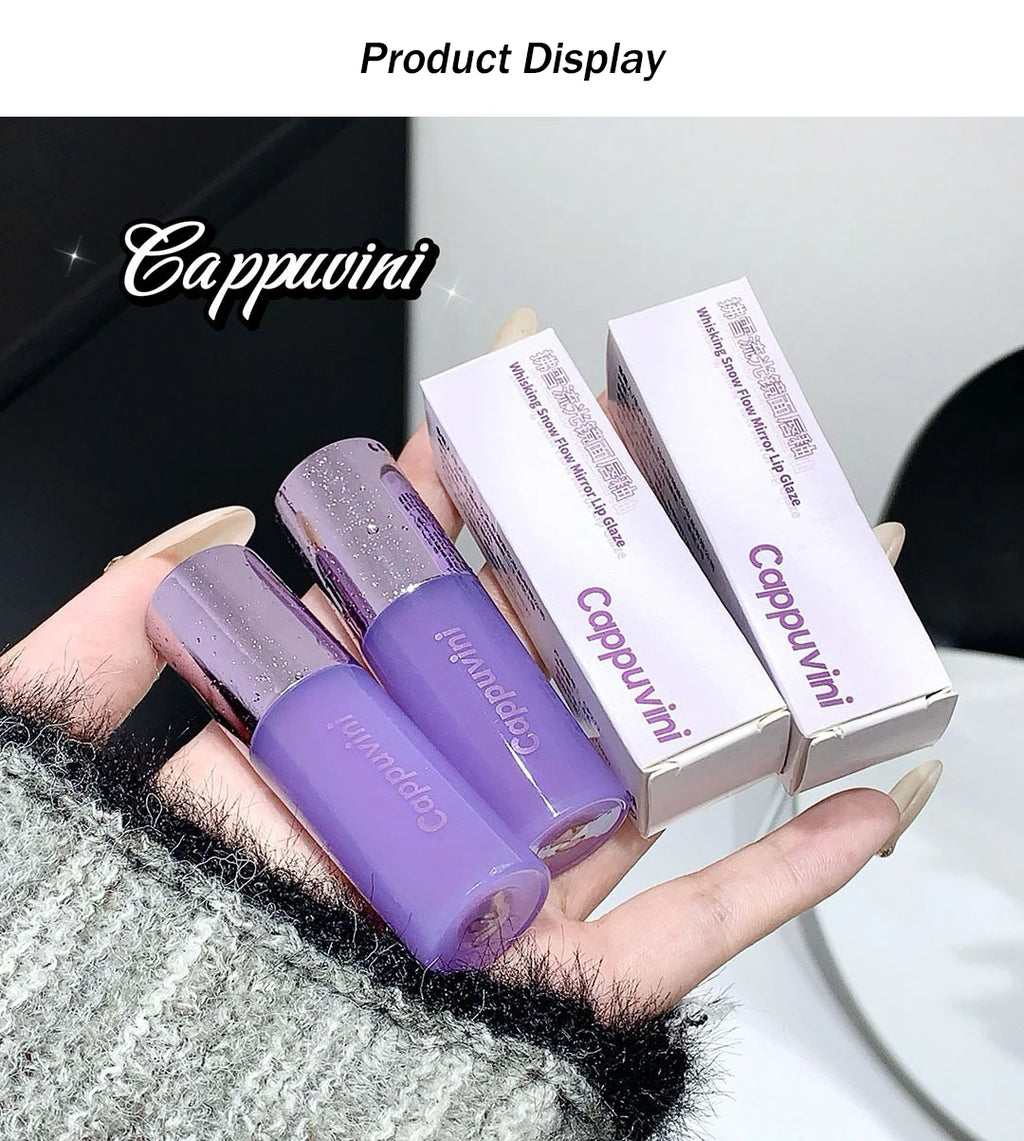 Water Light Lip Gloss Purple Mulberry Mirror Glass Lip Glaze Moisturizing Plump Lip Non Stick Cup Waterproof Long Lasting Makeup