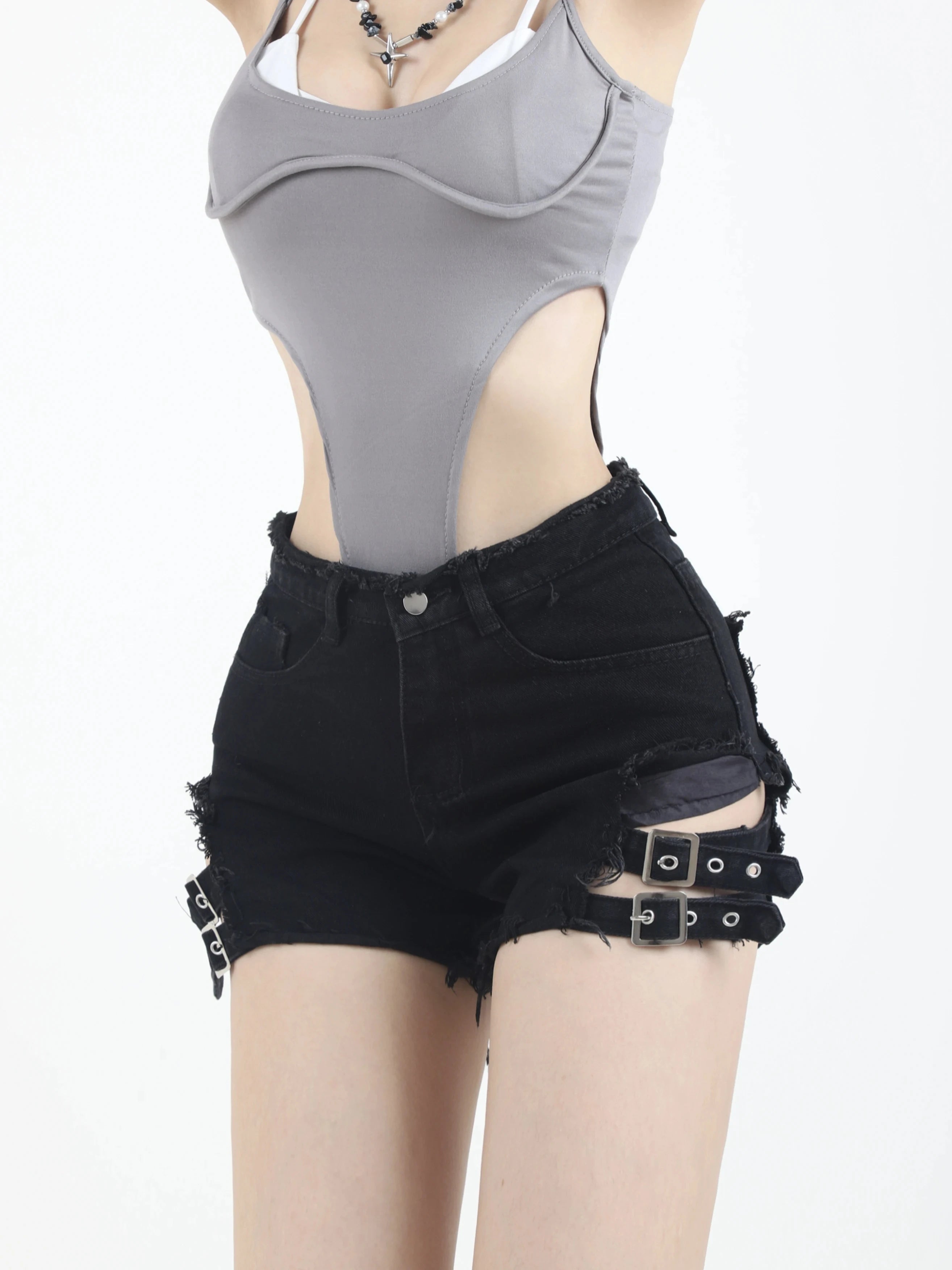 2023 Summer Vintage Trend Hot Girls Harajuku High Waisted Irregular Denim Shorts Goth Rock Sexy Women Shorts Slimming Versatile