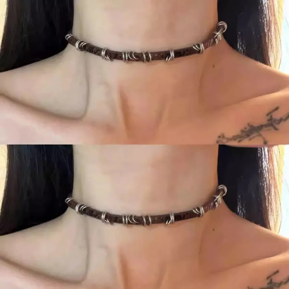 Y2K Fashion Gothic Leather Chain Choker Necklace for Women Men Trendy Vintage Goth Halloween Collar Jewelry Accessories Gifts
