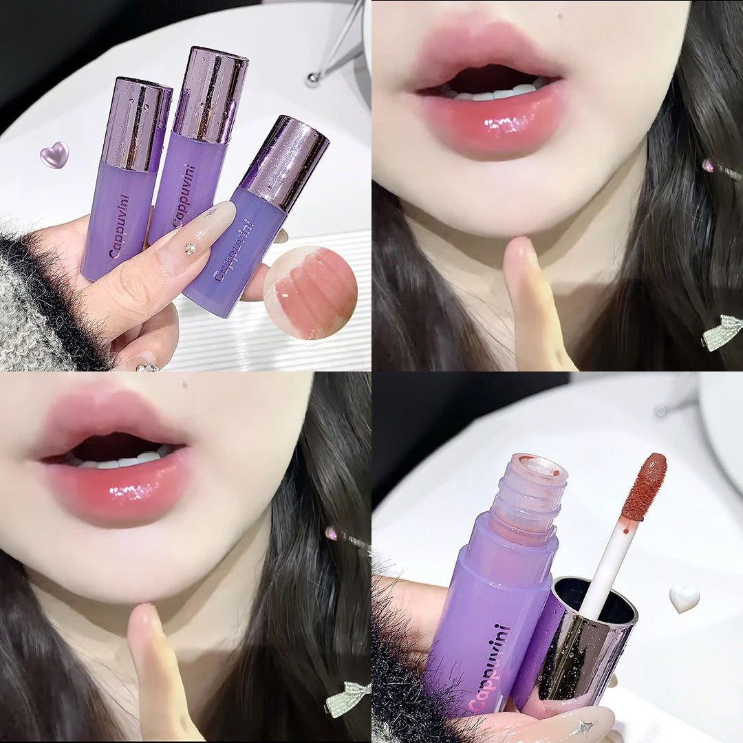 Water Light Lip Gloss Purple Mulberry Mirror Glass Lip Glaze Moisturizing Plump Lip Non Stick Cup Waterproof Long Lasting Makeup