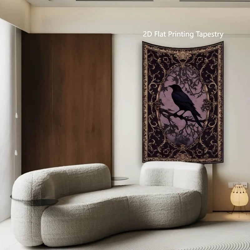 VIKAMA Gothic Crow Tapestry Retro Dark Print, Edgy Bedroom & Studio Background Decoratrion Tapestry