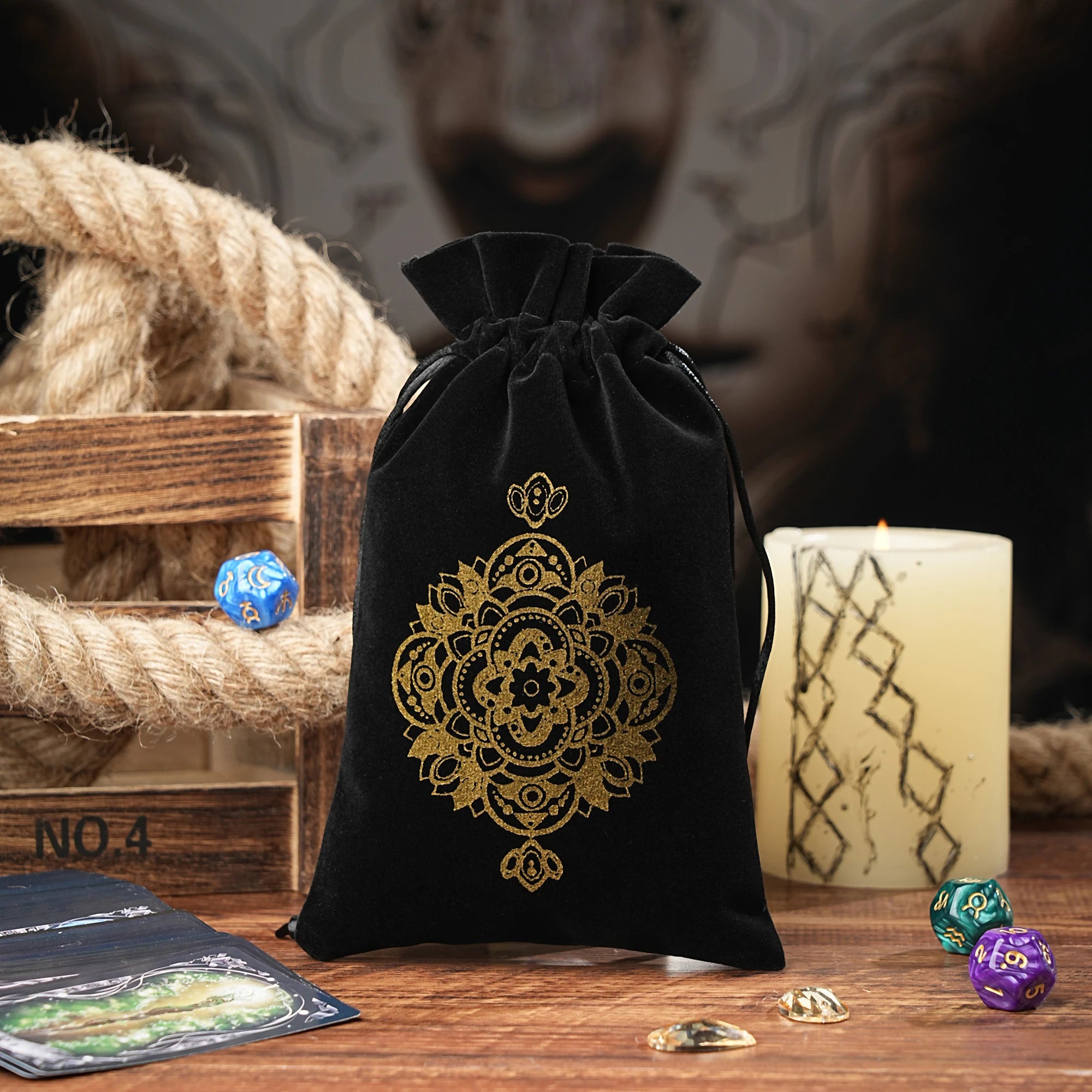 15/1pcs 14x22cm Black Velvet Moon Phase Tarots Cards Storage Bag Jewelry Pouch Travel Cosmetic Gift Bag Hand bag Coin Dice bag