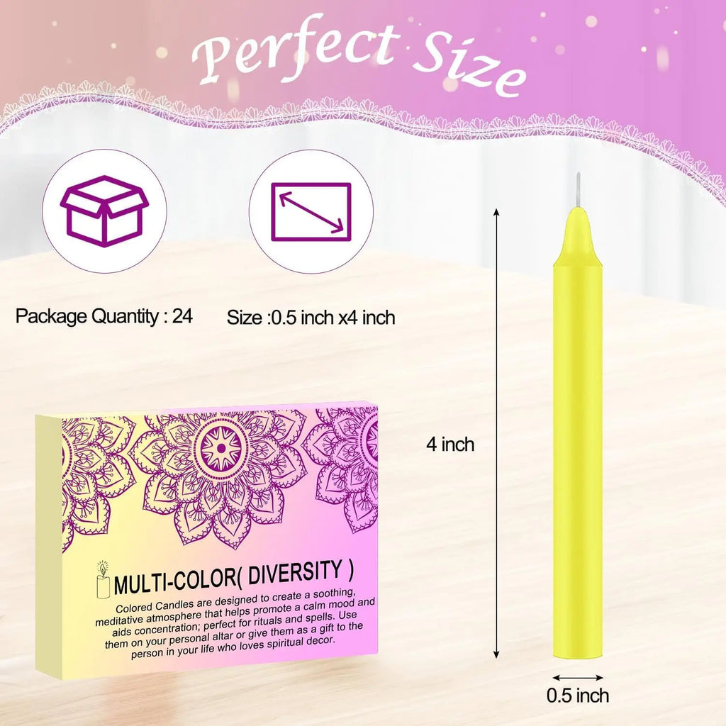 24 Pieces of 4-Inch Colored Stick Candles, Drip-Free, Smokeless, Unscented, Household Dinner Candles, Hand-Poured, High-Quality, Suitable for Churches, Homes, Weddings, Parties, Seasonal Celebrations, Emergencies, and Home De