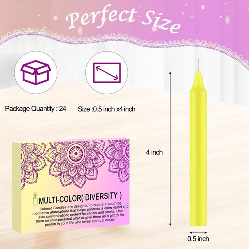 24 Pieces of 4-Inch Colored Stick Candles, Drip-Free, Smokeless, Unscented, Household Dinner Candles, Hand-Poured, High-Quality, Suitable for Churches, Homes, Weddings, Parties, Seasonal Celebrations, Emergencies, and Home De