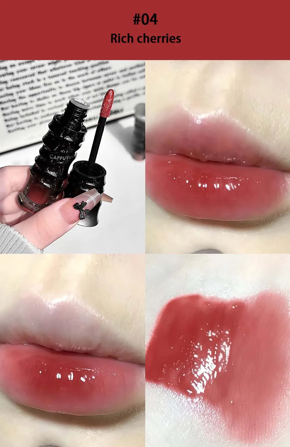 Punk Dark Red Lip Gloss Mirror Shine Silky Moisturizing Texture Lip Glaze Non-Sticky Chocolate Red Cherry Watery Glossy Lip Tint