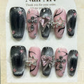 Artificial Nail Sparkling Pink Diamond Surrounding Planet Flame Cat Eye Nails Reusable and Removable Nails