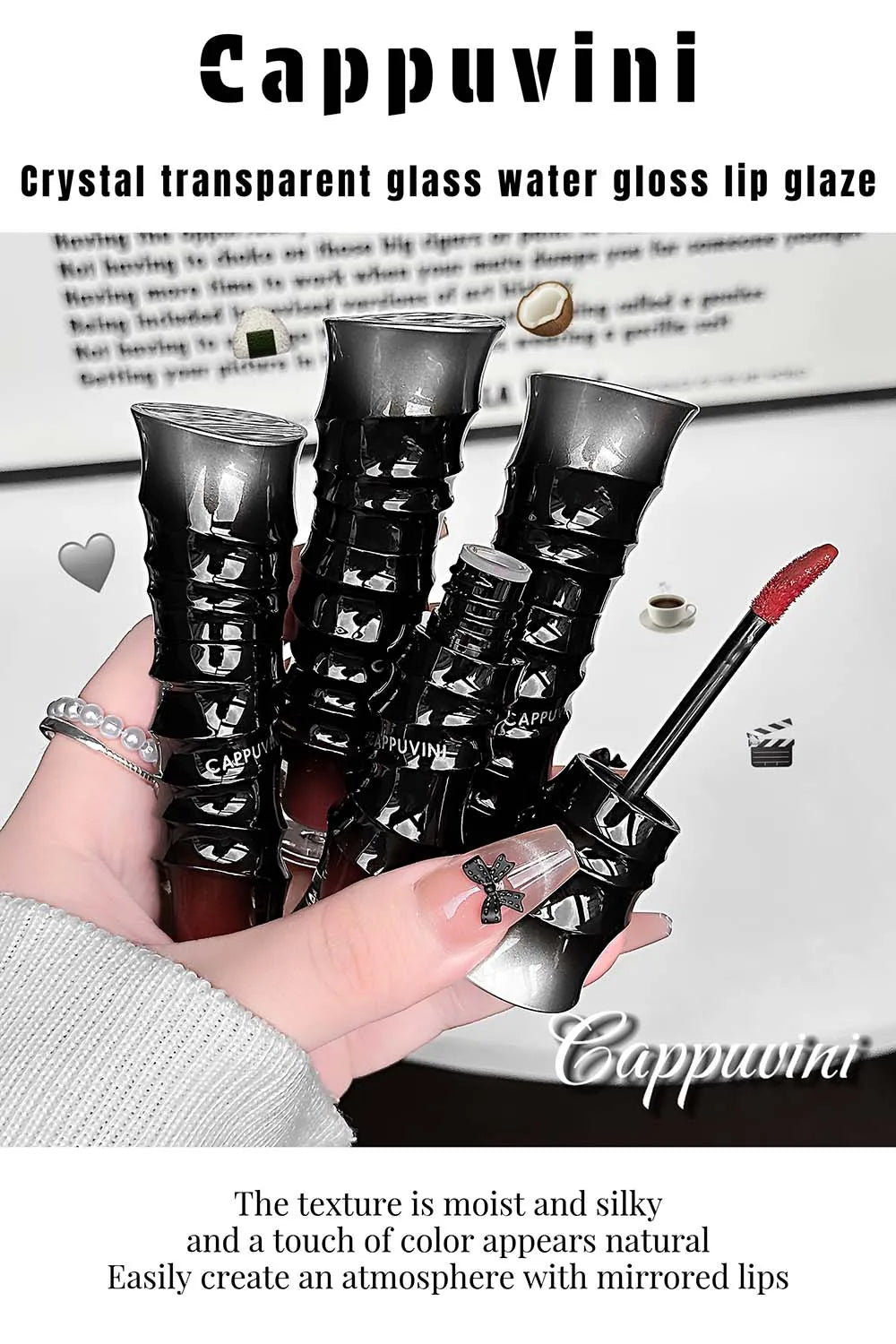Punk Dark Red Lip Gloss Mirror Shine Silky Moisturizing Texture Lip Glaze Non-Sticky Chocolate Red Cherry Watery Glossy Lip Tint