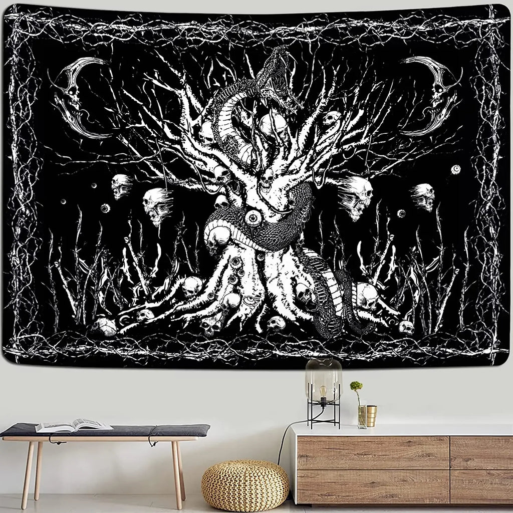 Gothic Skull Tapestry Black and White Skeleton Tapestry Wall Hanging for Bedroom Hippie Eyes Boho Home Decor Trippy Moon Cloth
