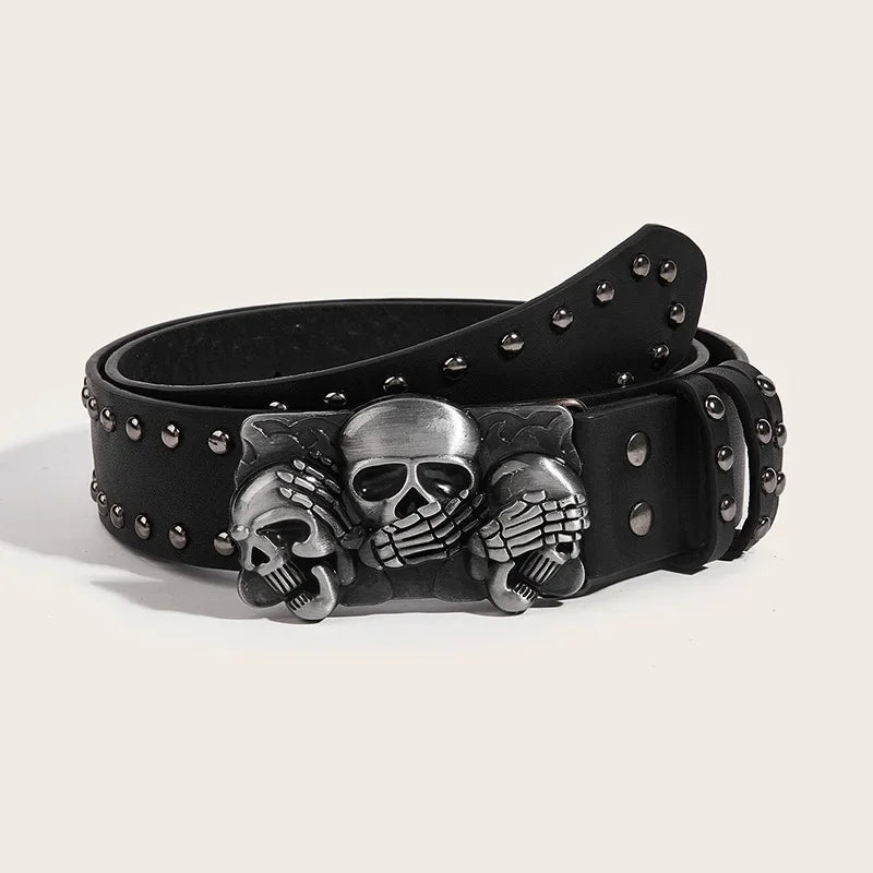 Women Brand Punk Goth Rivet Jeans Belt Men Paw Skull Buckle Waistband Y2K Fashion Decorative Waistband Daily Casual Waist Straps