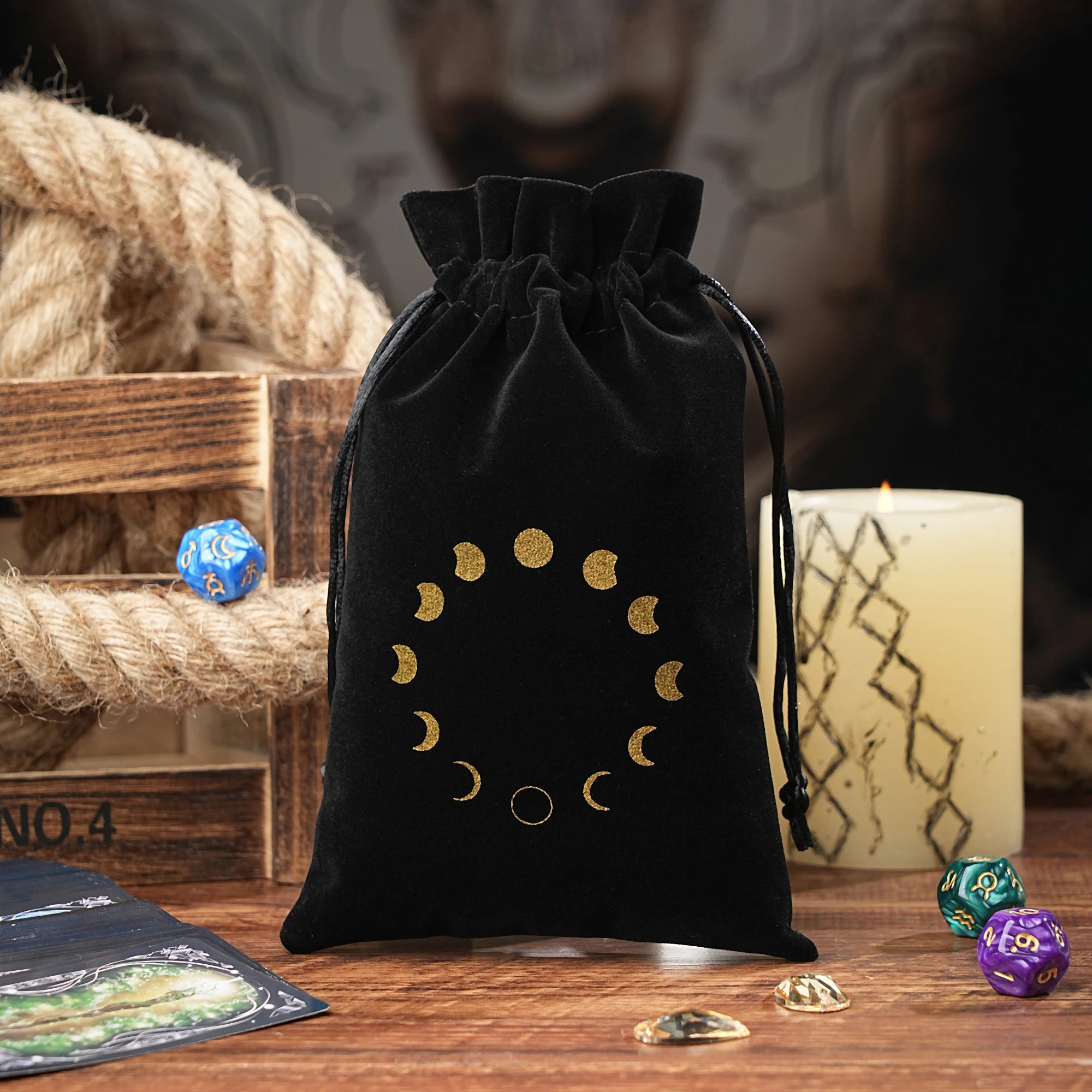 15/1pcs 14x22cm Black Velvet Moon Phase Tarots Cards Storage Bag Jewelry Pouch Travel Cosmetic Gift Bag Hand bag Coin Dice bag