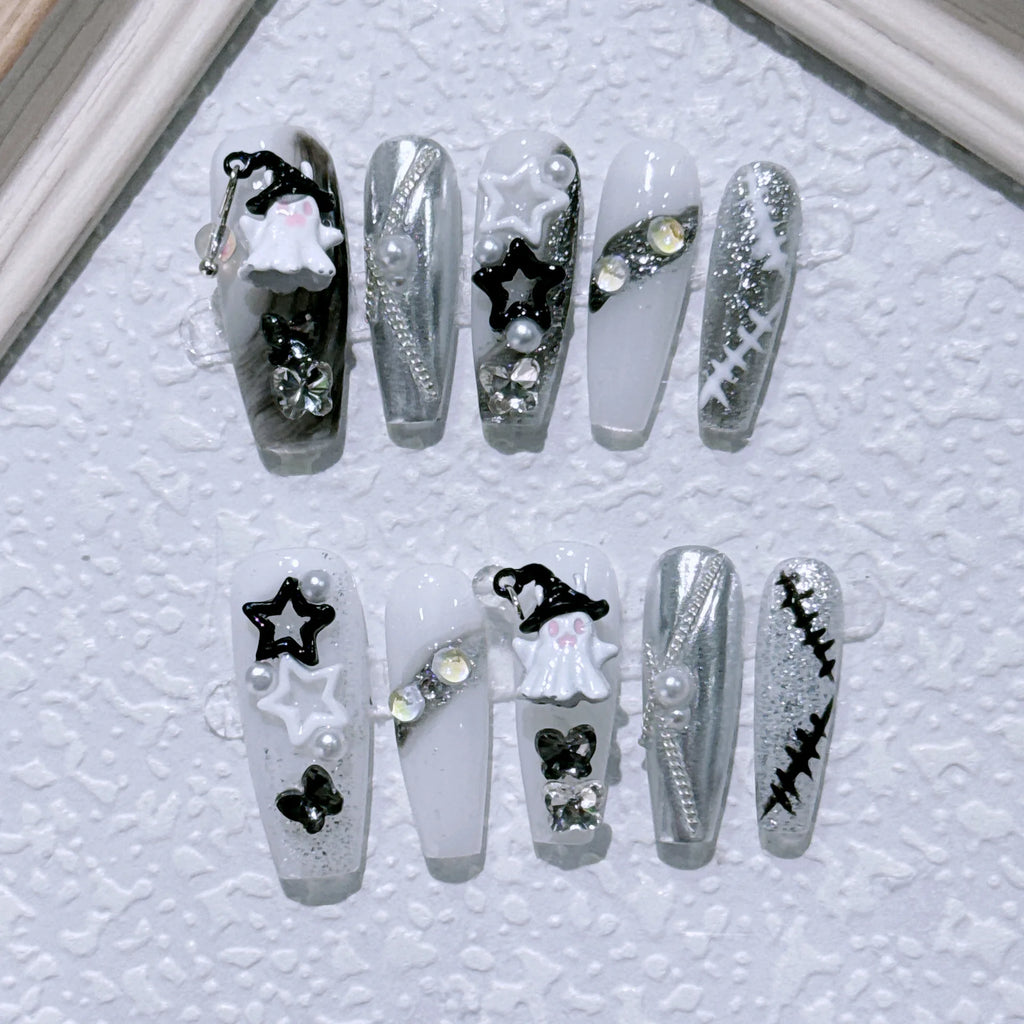 New 10pcs Handmade Gothic Press on Nails Halloween Spider Design Fake Nail Tips Wearable European Heavy Metal Y2k False Nails