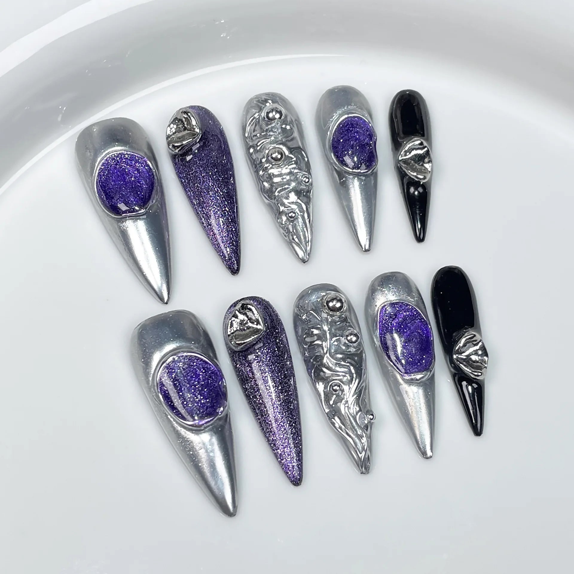 10pc Detachable Long Stilette Ballet False Nails with Butterfly Camellia Design Y2k Hot Girl Full Cover Artificial Press on Nail