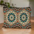 Ethnic Bohemia Art Mandala Zipper Pouch Cosmetic Bag Symmetrical Geometric Florals Blue Brown Beige Soft Canvas Zipper Closure