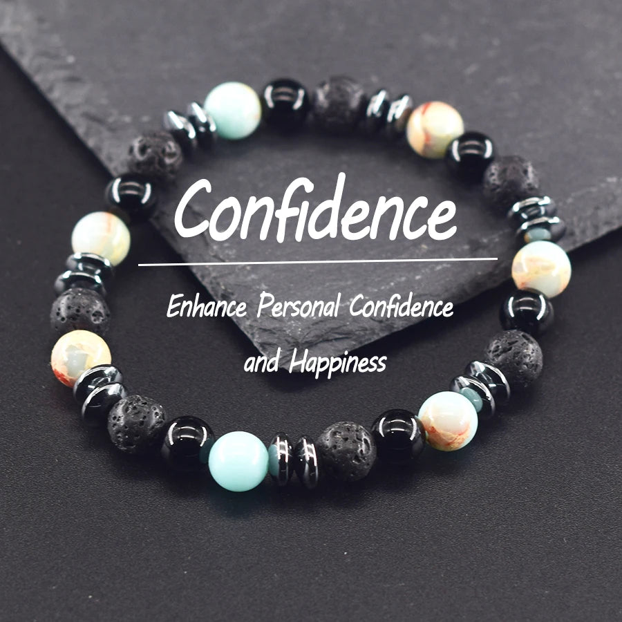 Classic Black Natural Labradorite Volcanic Stone Beads Bracelet Women Men Spiritual Protection and Energetic Banlance Jewelry
