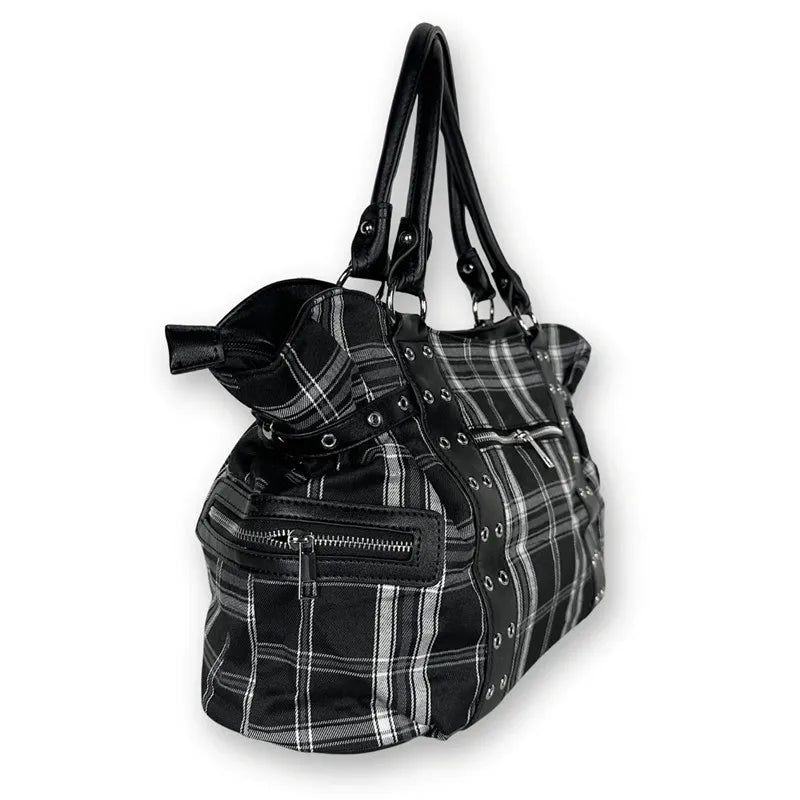 SHELKSBAG Punk Plaid Shoulder Bag Rise Up Gothic Alternative Handcuff Top Handle Tote Women 2025 Trendy New in Crossbody Bags
