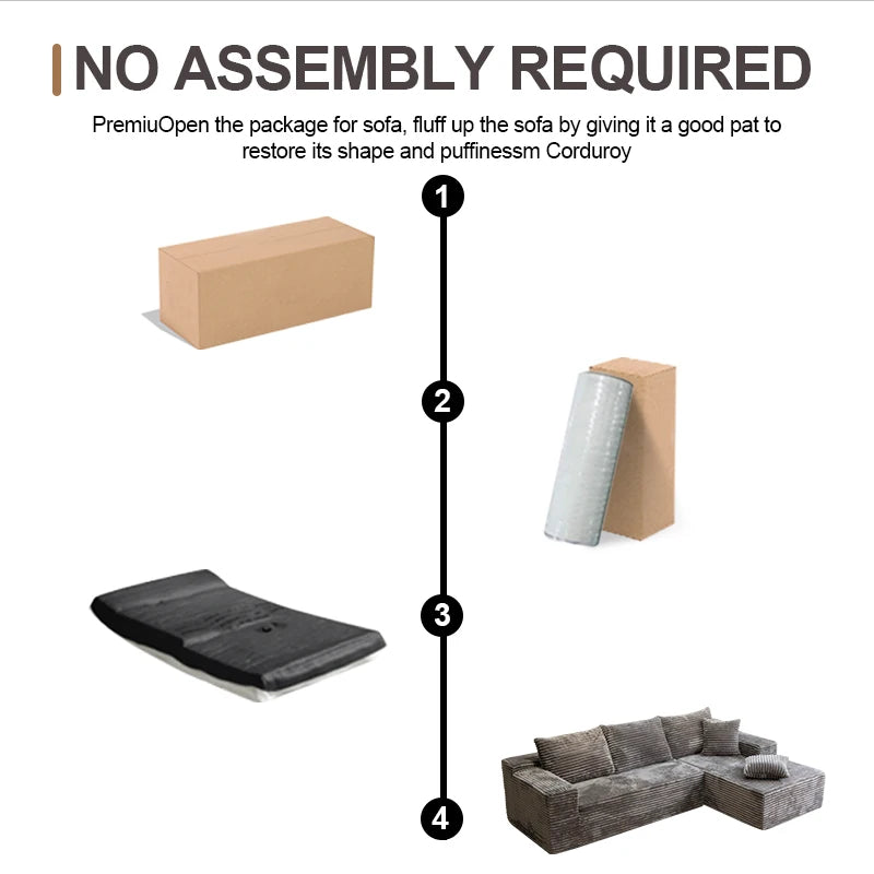 105Inch L-Shaped Living Room Sofa, No Assembly Required, Cozy Corduroy Fabric, Sofa Bed Convertible, Minimalist Deep Seat Design
