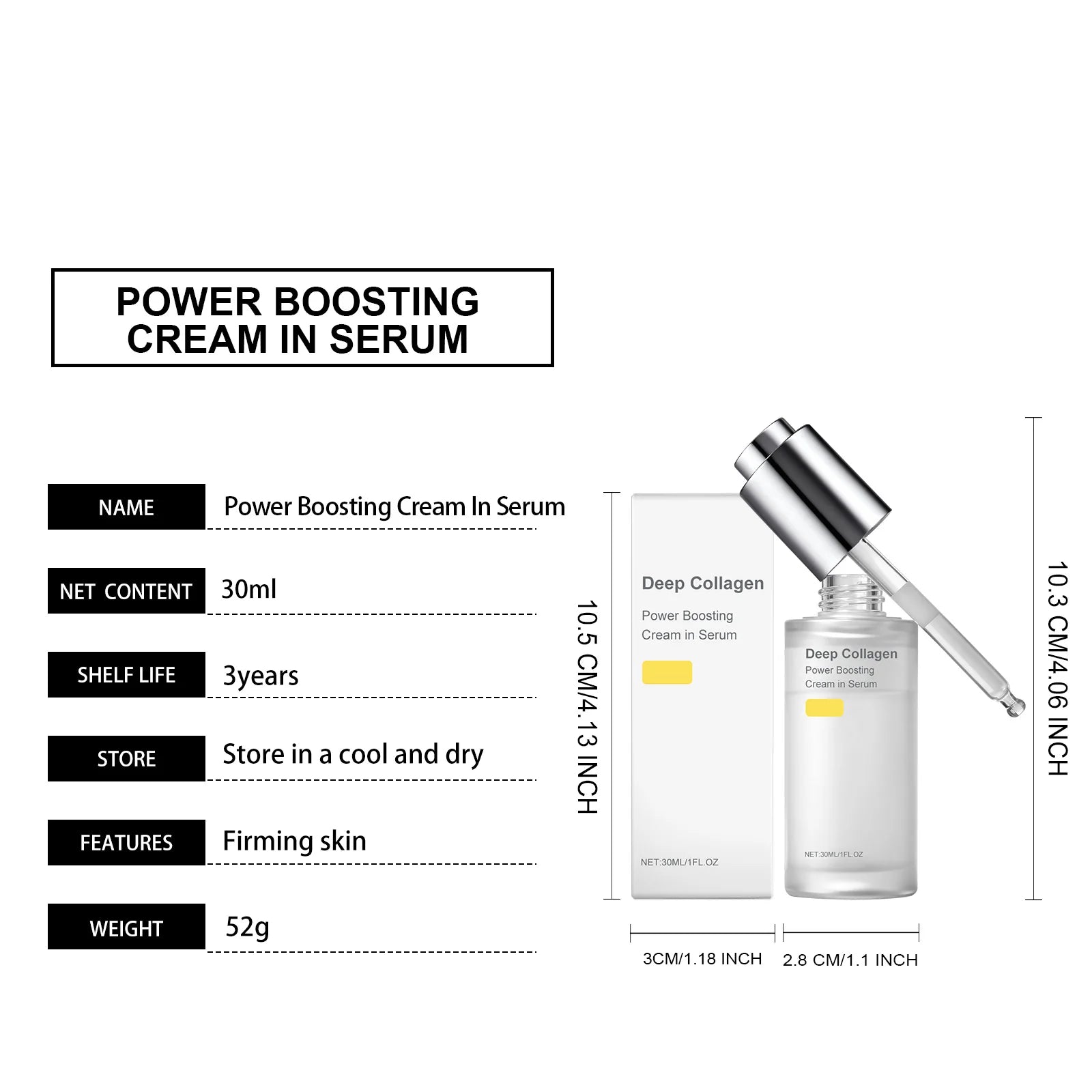 Deep Collagen Power Boosting Cream Serum Korean Glass Skin Care Moisturizing Hydrating Elasticity Repair Facial Ampoule 30ml