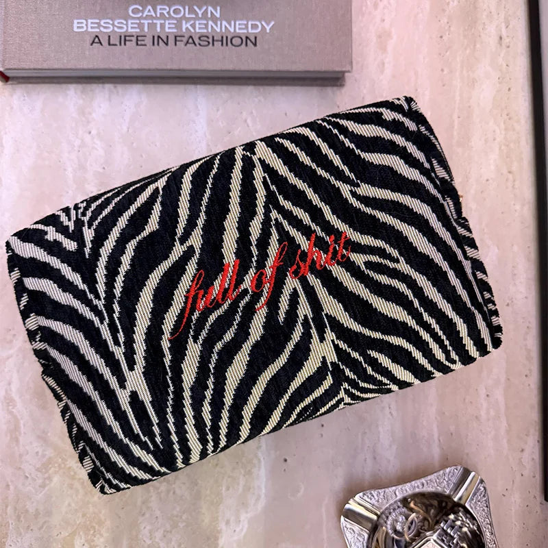 Personalized Embroidery Name Leopard Print Cosmetic Bag Zipper Makeup Bag Wedding Gifts Women Bride's Bridesmaid Travel Bag