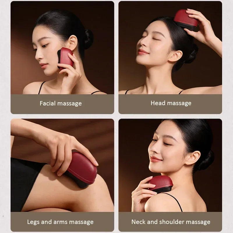 Electric Gua Sha Massager with LED Light Bian Stone Scraping Massage Tool for Face Neck Back Skin Care Lift