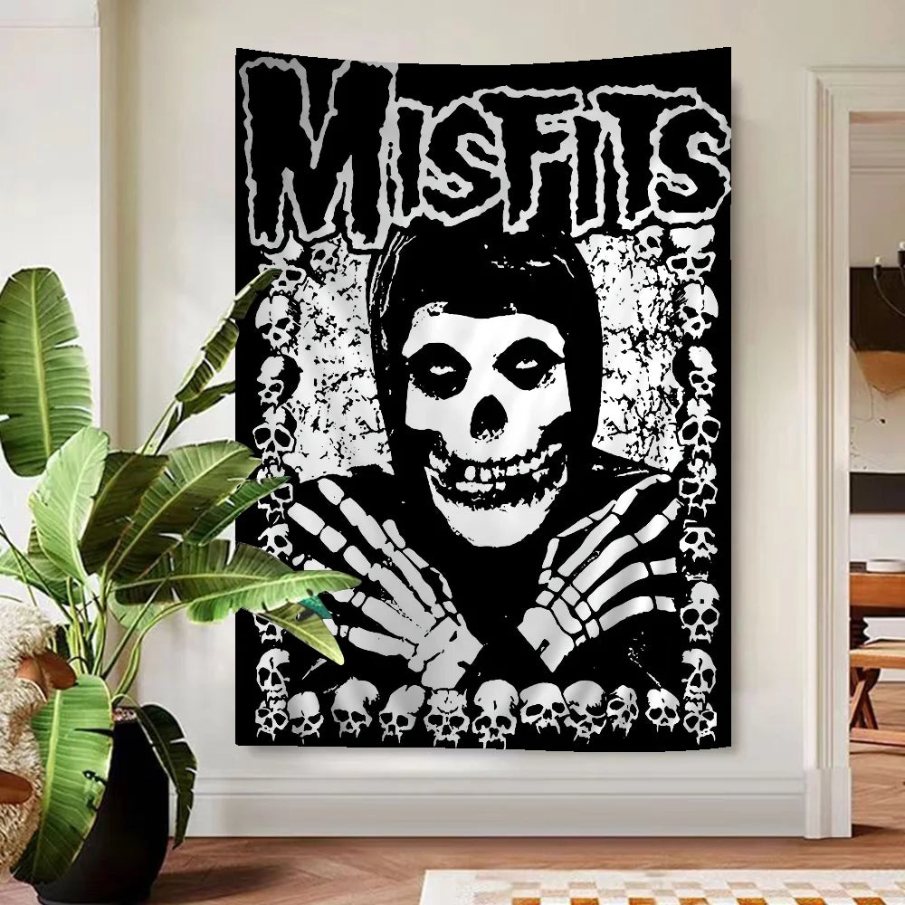 Misfits Hot Poster Horror Punk Rock Music Printed Large Wall Tapestry Hanging Tarot Hippie Wall Rugs Dorm Art Home Decor