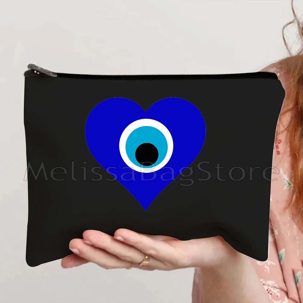Nazar Good Luck CRETE GREECE Mati Blue Evil Eye Charm Amulet Love Heart Amulet Mandala Cosmetic Makeup Toilet Bags Case Pouch