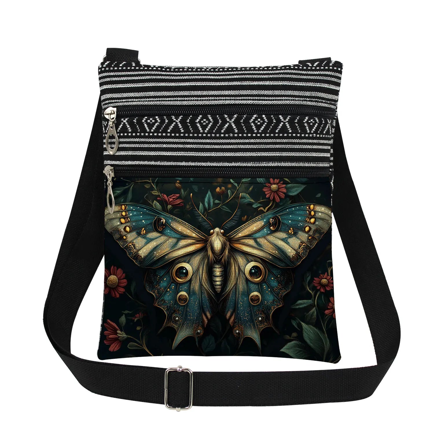Bohemian-style Moth Unisex Crossbody Bag Adjustable Strap Men's Crossbody Bag Women's Outdoor Shoulder Bag