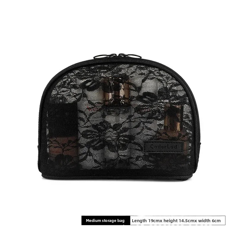 Portable Transparent Lace Makeup Bag Medium Size Storage Bag for Toiletries Japanese Style Nylon Material from Mainland China
