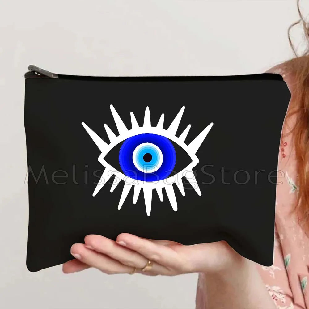 Nazar Good Luck CRETE GREECE Mati Blue Evil Eye Charm Amulet Love Heart Amulet Mandala Cosmetic Makeup Toilet Bags Case Pouch