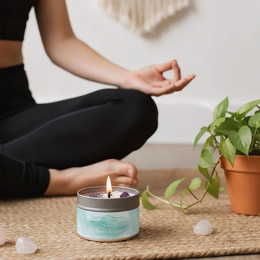 Law of Attraction Peace Ritual Candle, Lavender & Chamomile Aroma with Healing Crystals, Great for Holiday Gifting Christmas