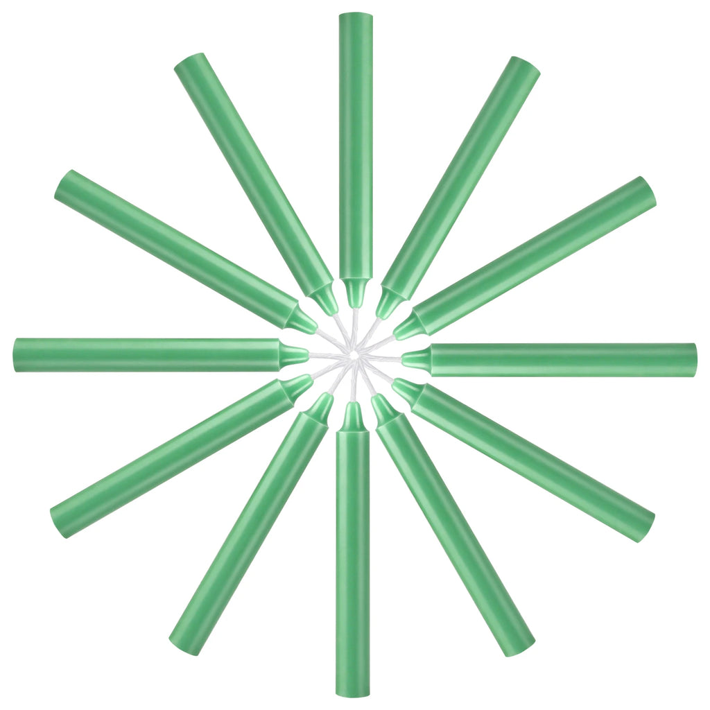 12 Pcs 3.9*0.4In（10.1*1.2Cm） Green Small Stick Candles, No Drip, No Smoke, No Scent, Household Dinner Candles, Hand-Poured, High-Quality, Suitable for Various Places and Holidays.