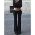 Women's Low Rise Jeans Black Flared Denim Pants Gyaru American Retro Korean Cyber Punk Trumpet Jeans Y2k Skinny Bell Bottom New