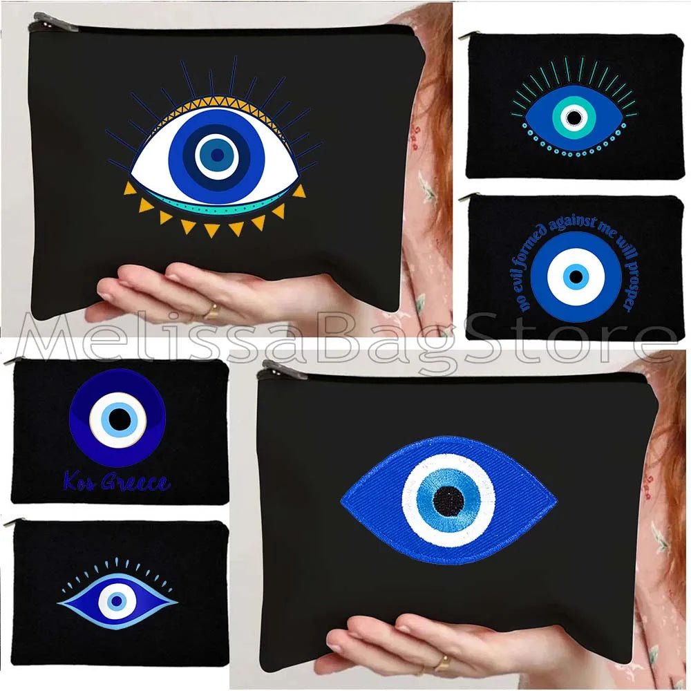 Nazar Good Luck CRETE GREECE Mati Blue Evil Eye Charm Amulet Love Heart Amulet Mandala Cosmetic Makeup Toilet Bags Case Pouch