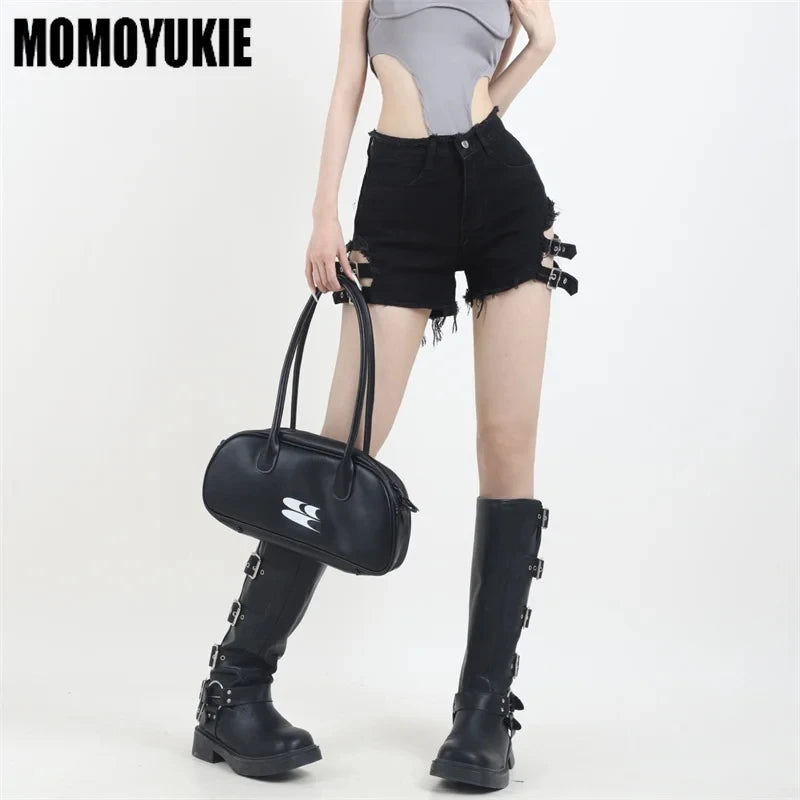 2023 Summer Vintage Trend Hot Girls Harajuku High Waisted Irregular Denim Shorts Goth Rock Sexy Women Shorts Slimming Versatile
