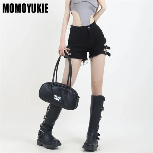 2023 Summer Vintage Trend Hot Girls Harajuku High Waisted Irregular Denim Shorts Goth Rock Sexy Women Shorts Slimming Versatile