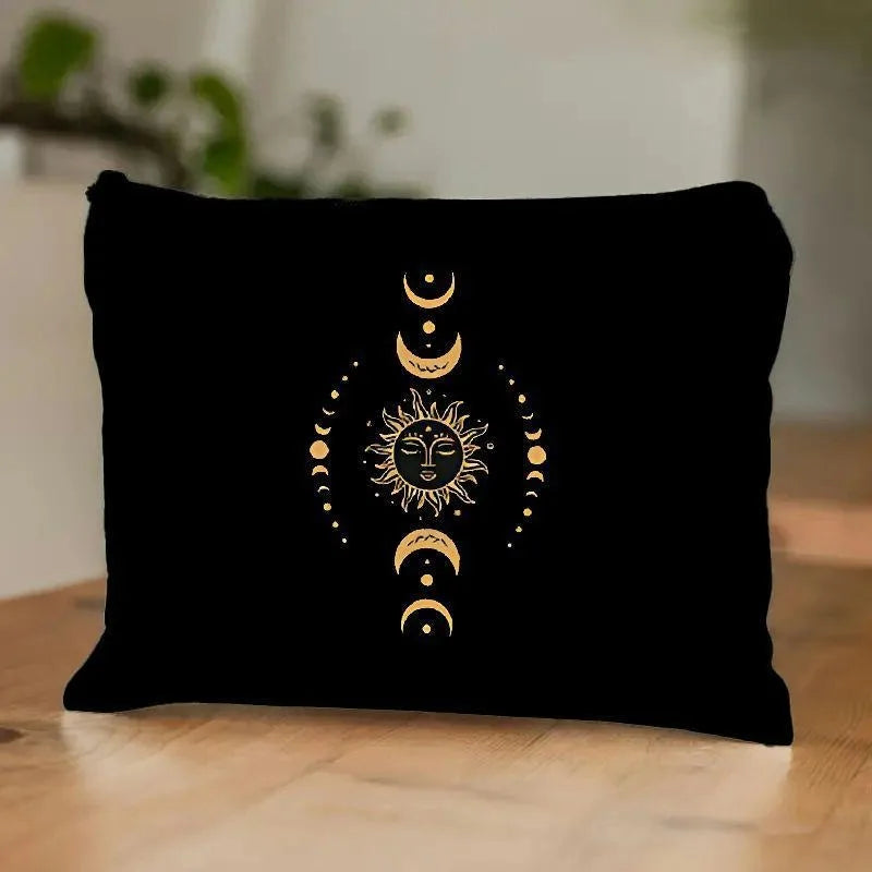 Gothic Moth Witchy Vibes Celestial Makeup Bag Durable Not Fade Zipper Pouch Lightweight Floral Sun and Moon Cosmetic Travel Bag
