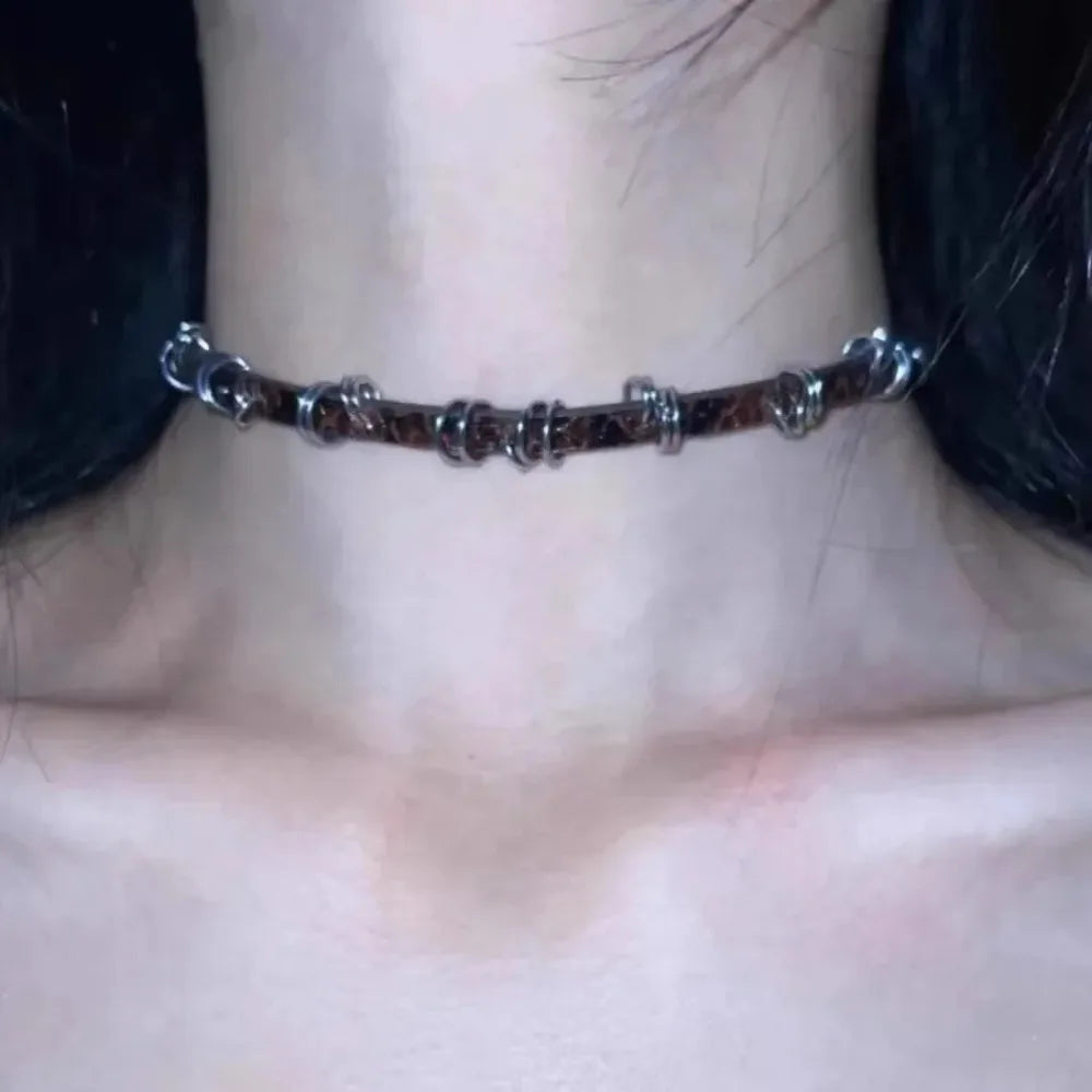 Y2K Fashion Gothic Leather Chain Choker Necklace for Women Men Trendy Vintage Goth Halloween Collar Jewelry Accessories Gifts