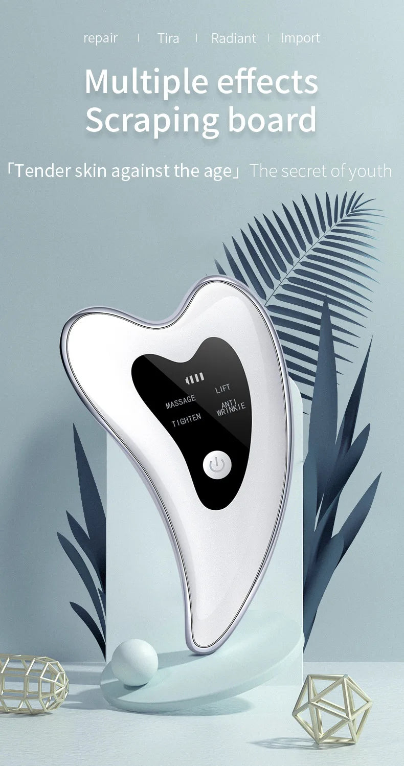 4 in 1 Electric Gua Sha Face Massager Heated Vibration Facial Scraping Tools Anti Wrinkles Double Chin Skin Face Lifting Device