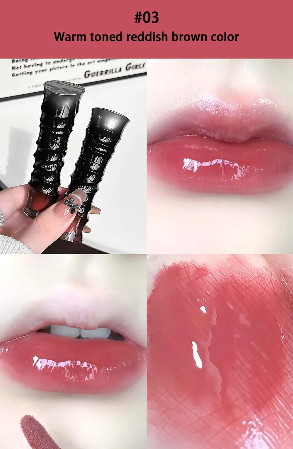 Punk Dark Red Lip Gloss Mirror Shine Silky Moisturizing Texture Lip Glaze Non-Sticky Chocolate Red Cherry Watery Glossy Lip Tint